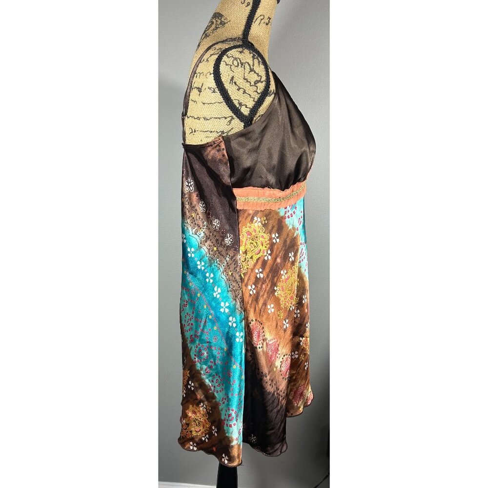 Y2K Satin Slip Dress XL Babydoll Boho Print Adjustable Straps Festival - Picture 7 of 10